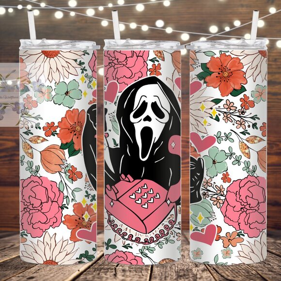 Handmade Other - Floral Ghost Face Metal Insulated Tumbler